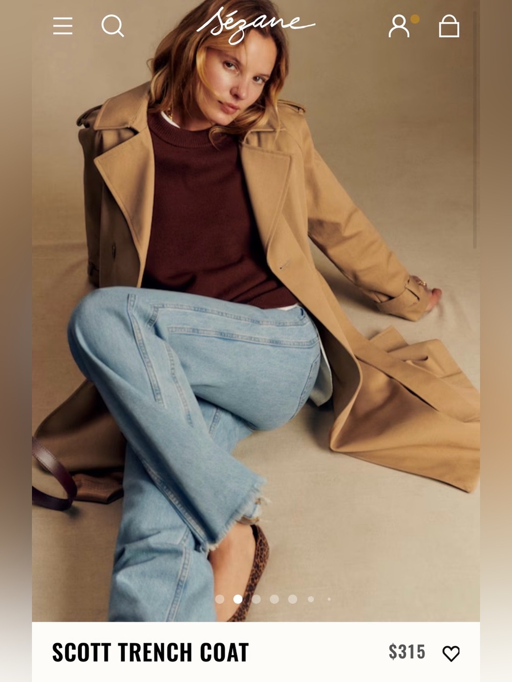 Sezane - Scott Trench Coat in Camel - Size 34 / US 2